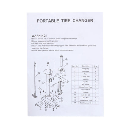 Manual Tire Changer for 8" to 16" Wheels (Portable Hand Bead Breaker Tool)