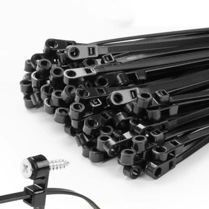 100 Nylon Cable Ties with Screw Hole 4x200mm Self Locking Bundle