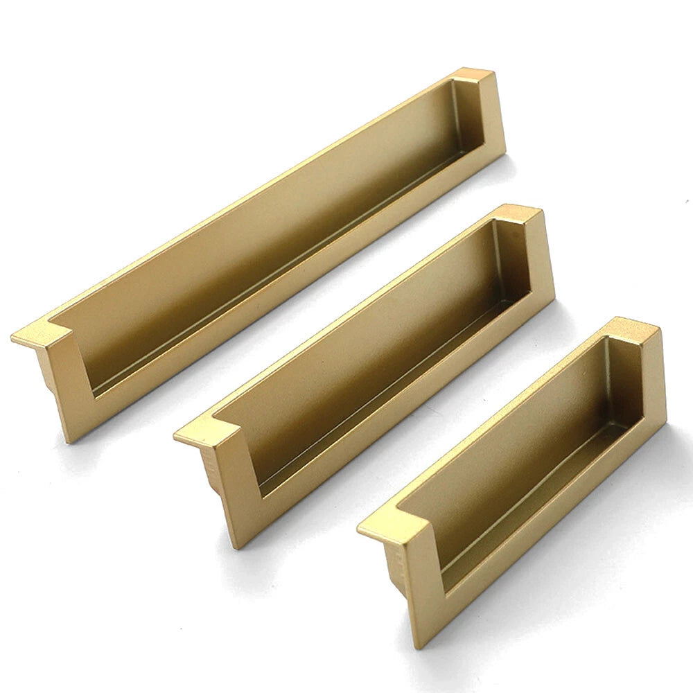 2X Gold Hidden Sliding Door Handle Pulls for Cabinet Drawer Hardware