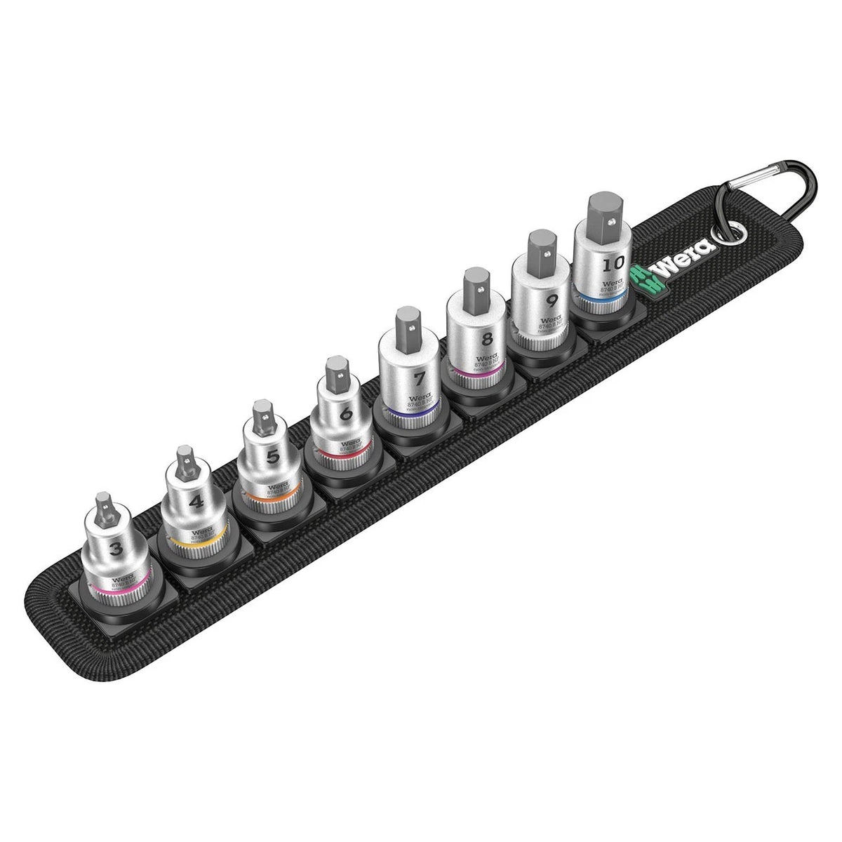 Set of 8 Wera Metric Hex-Plus Bit Sockets with Hold Function 3/8" Drive