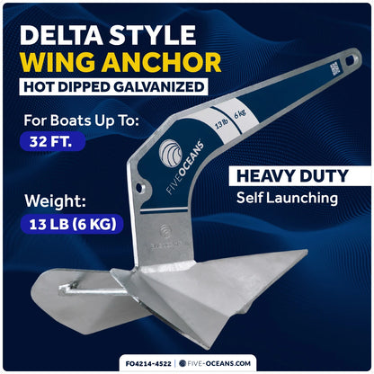 Windlass Anchor Kit for Various Boats (13 lb Anchor, 1/2"x150' Rope, 1/4"x15' Chain)