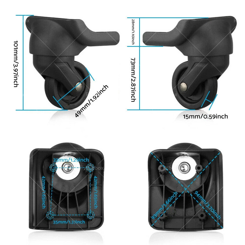 2X Plastic Replacement Luggage Wheels for Suitcase (360° Swivel)