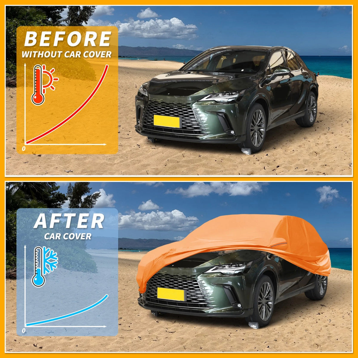 Waterproof Car Cover for Lexus RX (210D-PU, Orange, All Weather)