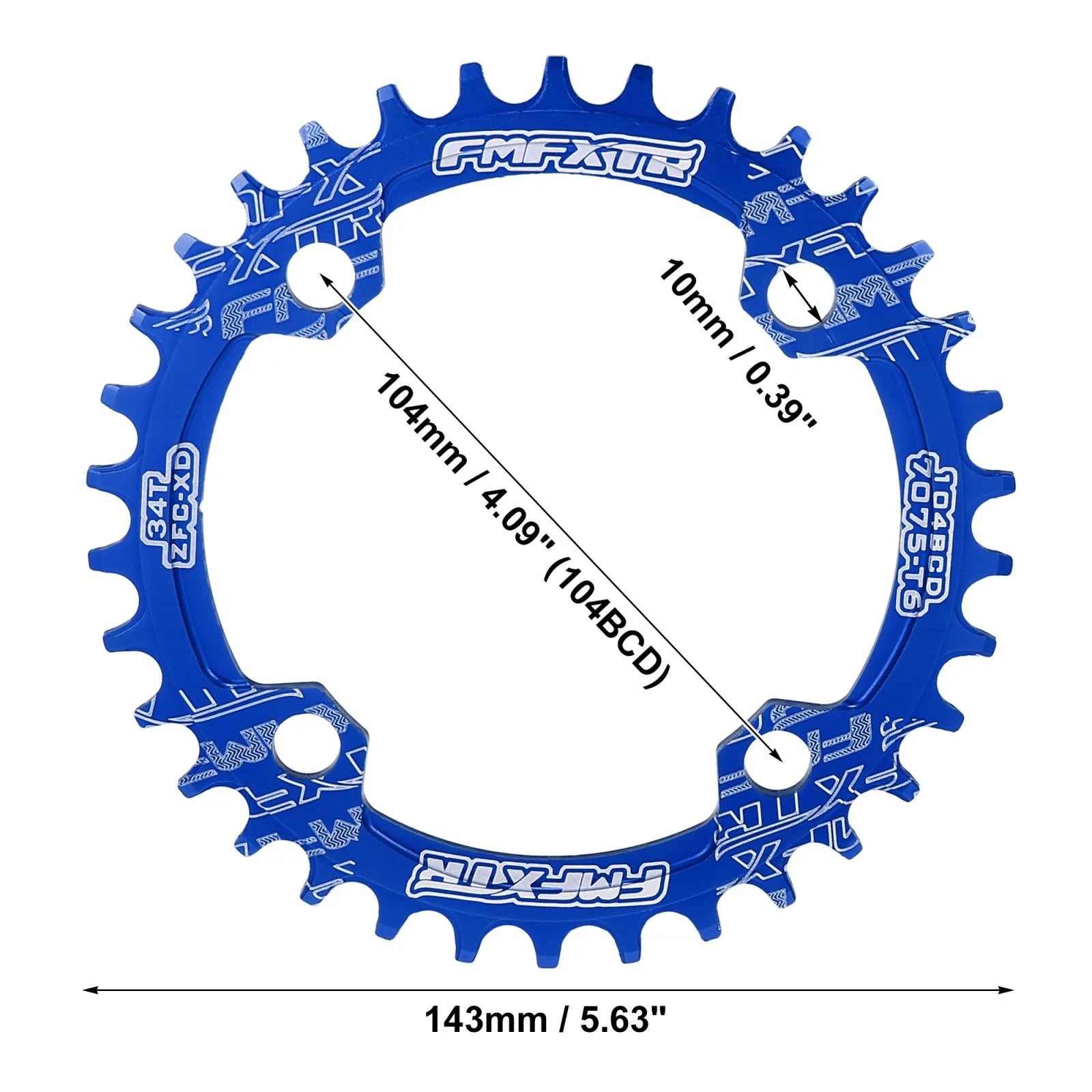 34 Teeth Narrow Wide Chainring for Bicycle 104mm Crankset Blue (104mm)