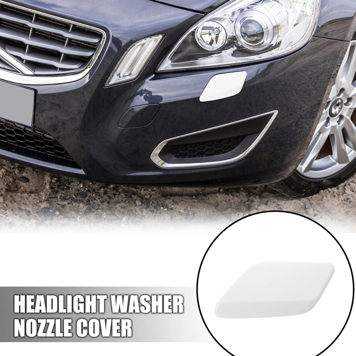 Left Headlight Washer Nozzle Cover for Volvo S60 V60 (2011–2013) 39802681 White