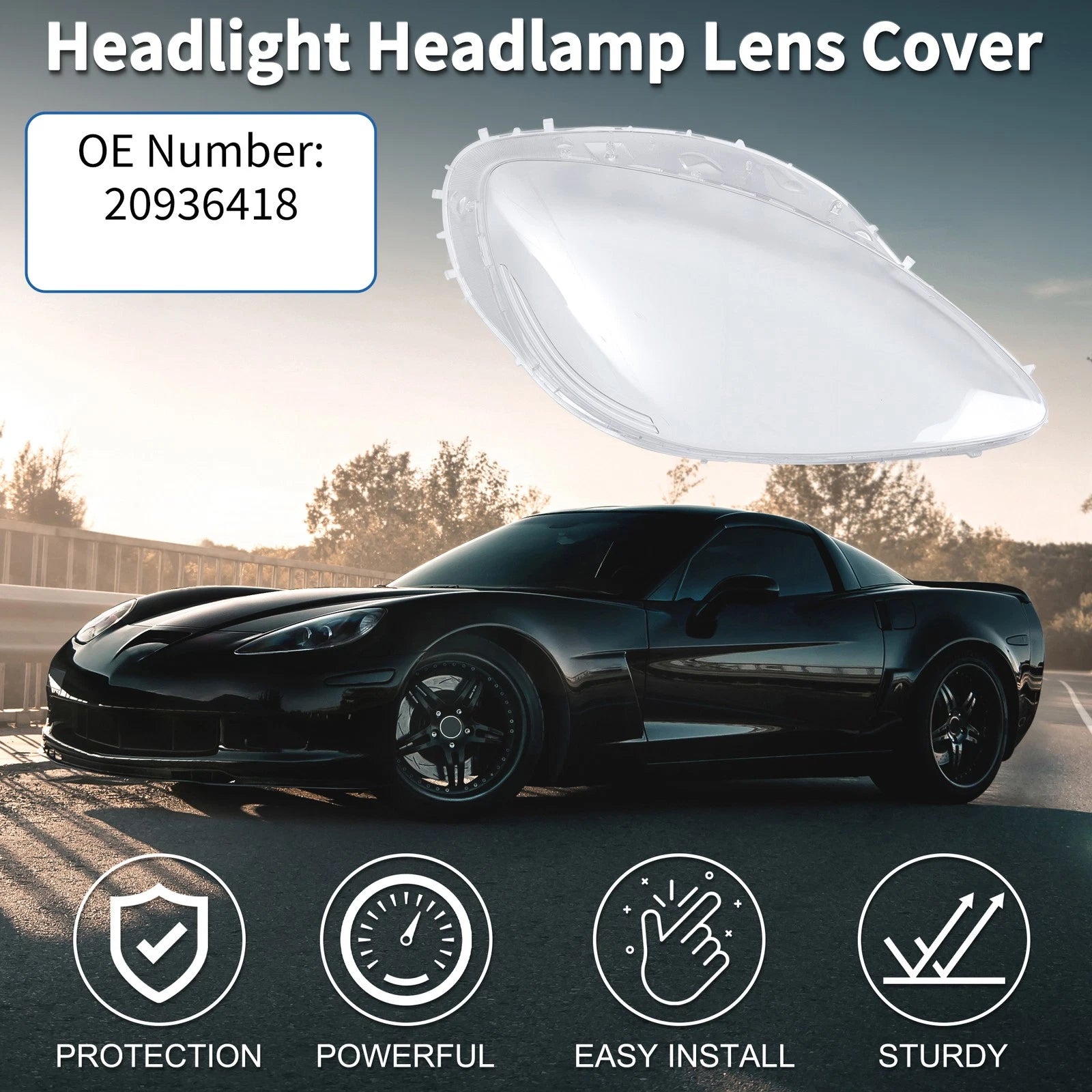 1 Pc Headlight Lens Cover for Chevy Corvette C6 (2005–2013) Clear