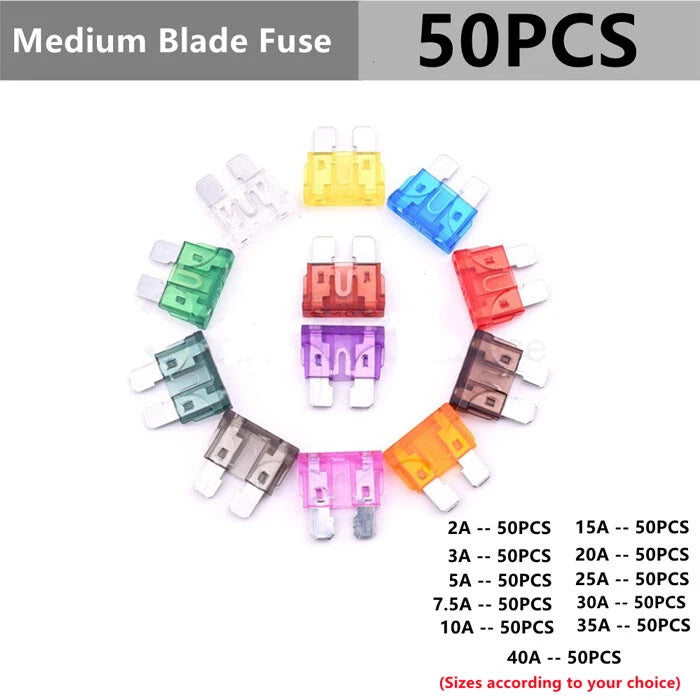 50Pcs Medium Blade Fuse Kit for Auto Car Motorcycle SUV