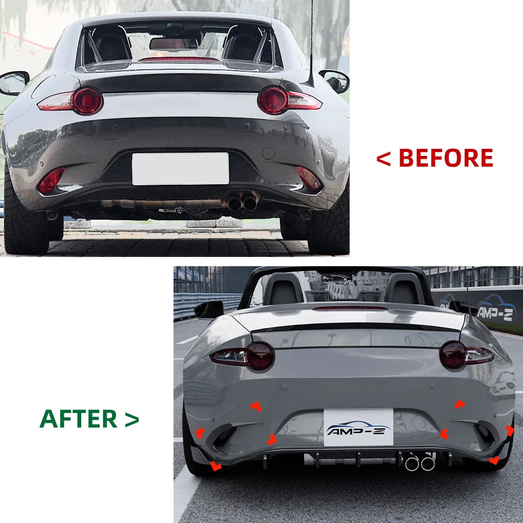 Gloss Black Rear Bumper Side Fin Canards Splitter for Mazda MX-5 Miata ND (2016–Present)