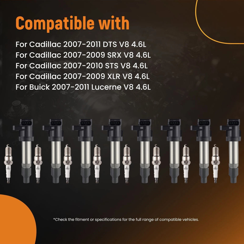 8x Ignition Coil Spark Plugs for Cadillac DTS SRX STS 4.6L V8 (2007–2011)