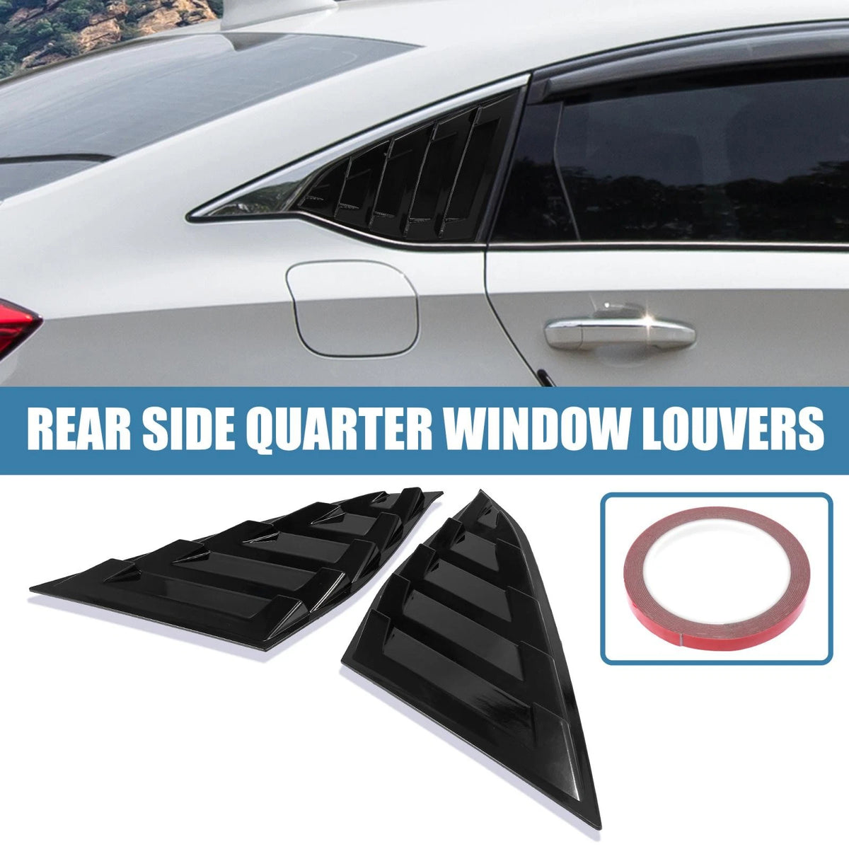 2pcs Rear Quarter Vent Window Scoop Louver Glossy Black for Honda Accord (2018–2021)