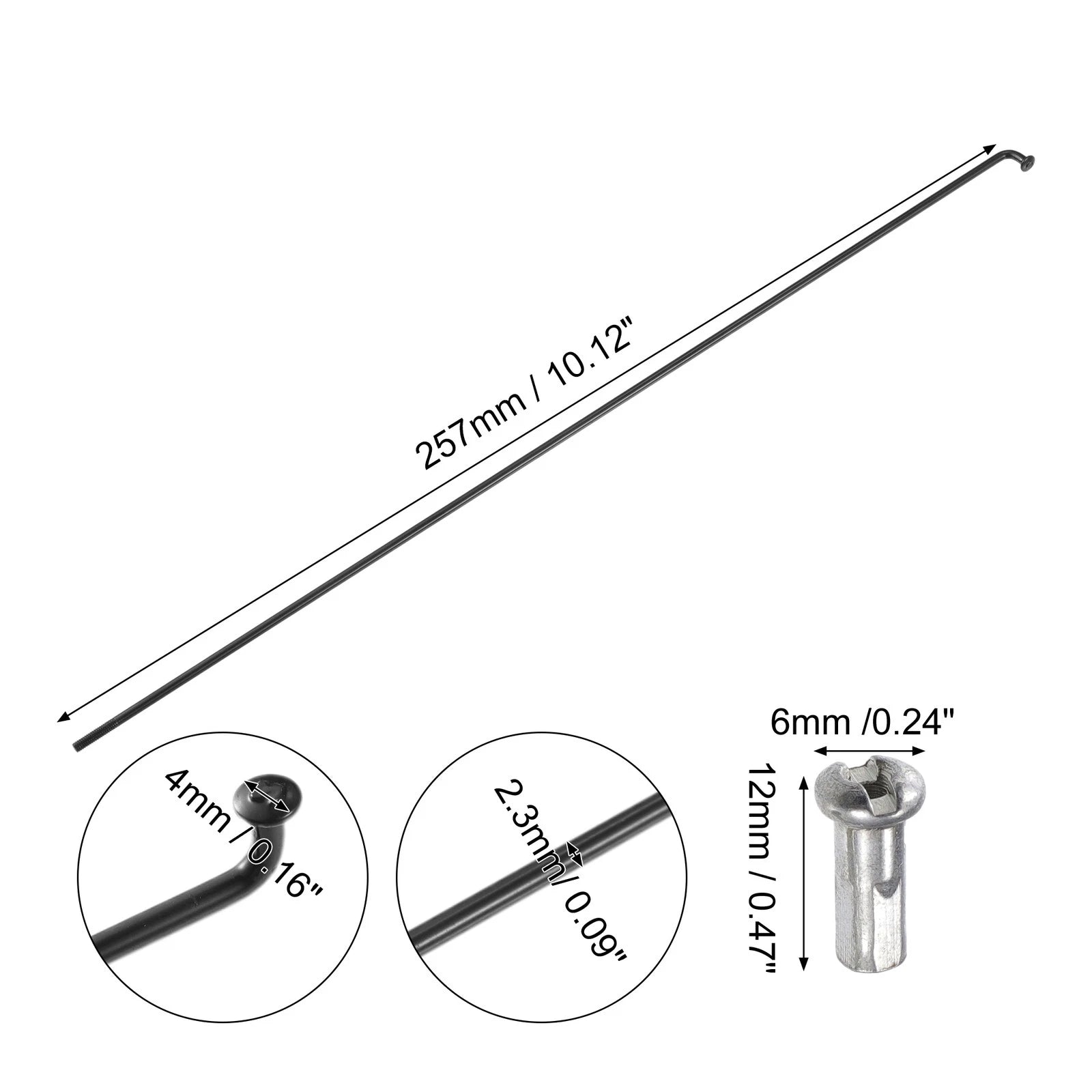 Bicycle Spokes 13G 257mm Steel Replacement Kit with Nipples for Most Bikes