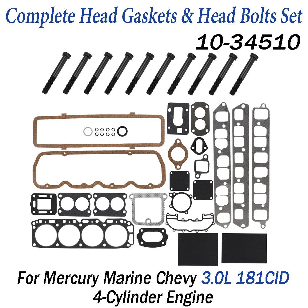 Engine Head Gaskets & Bolts Kit for Mercury Marine Chevy 3.0L (181CID)