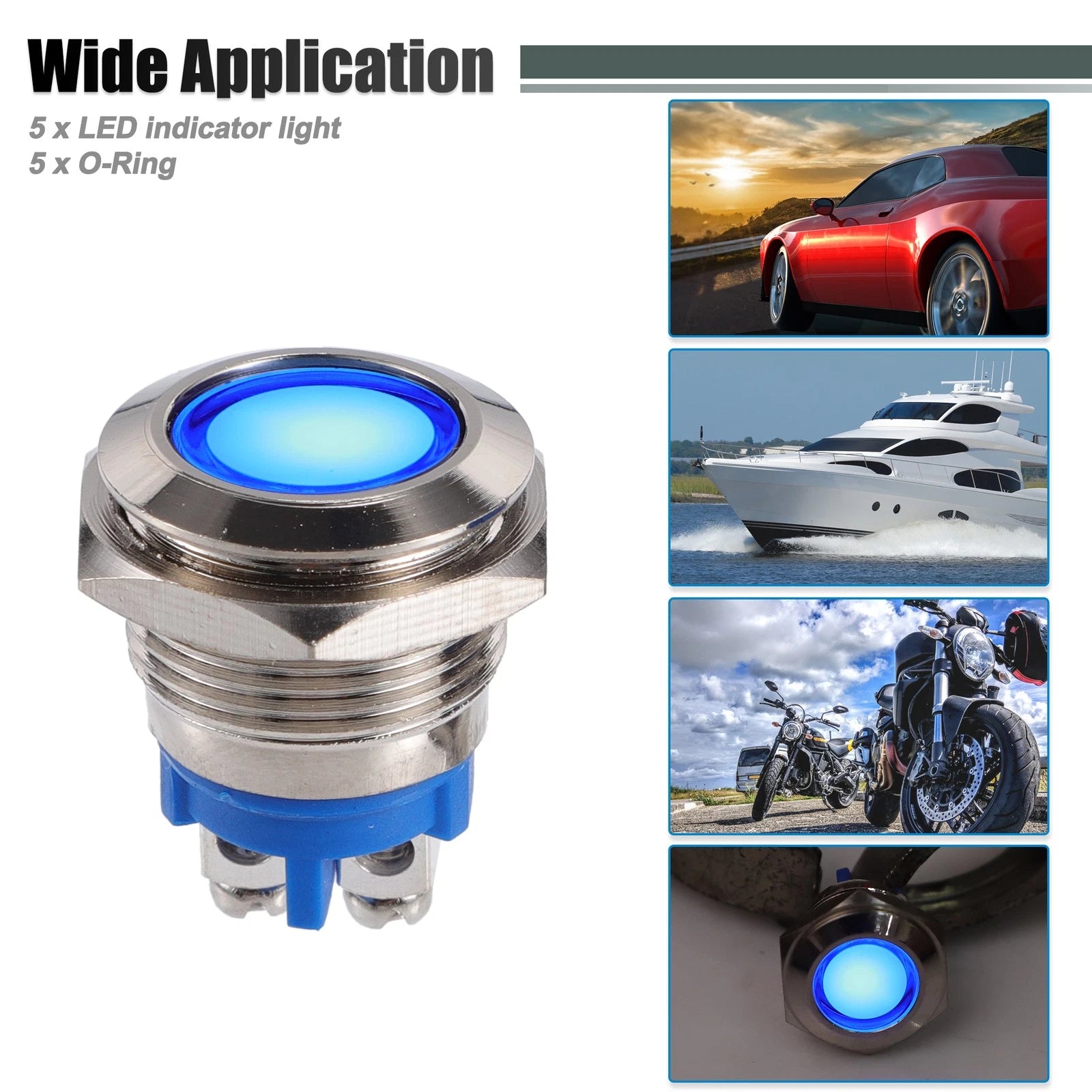 5 Pcs 16mm LED Waterproof Pilot Indicator Light for Universal Fit