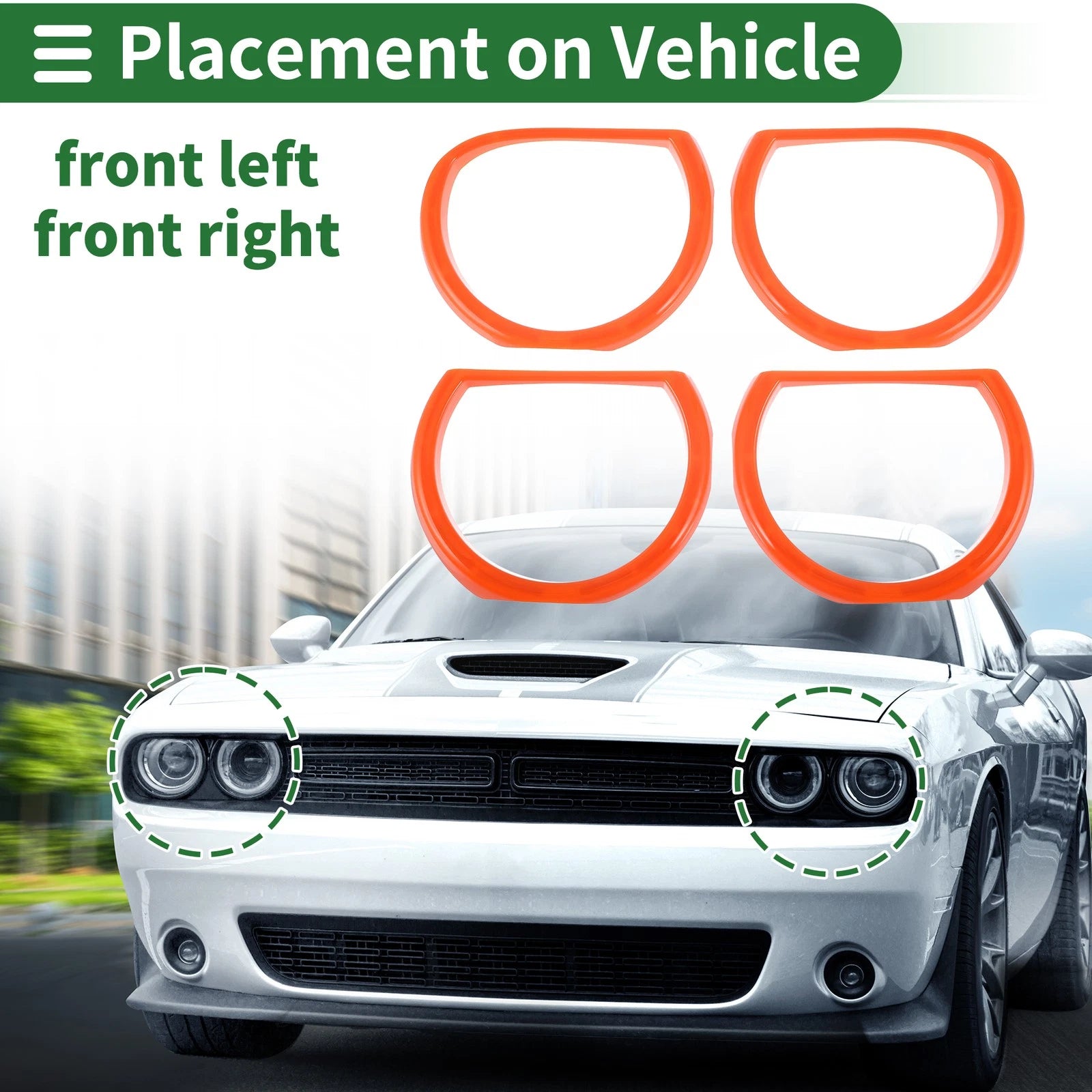 4 Pcs Headlight Trim Bezel Replacement for Dodge Challenger (2015–2024) Orange