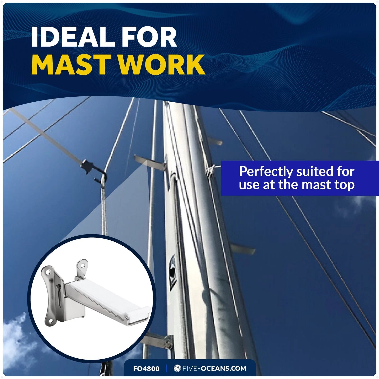 Folding Mast Step for (Stainless Steel, Rubber Pad)