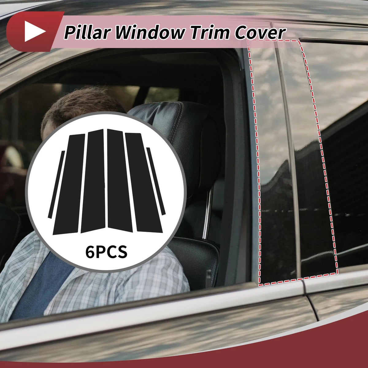 Door Pillar Window Trim Kit 6 Pcs for Lexus ES (2019–2022) Black