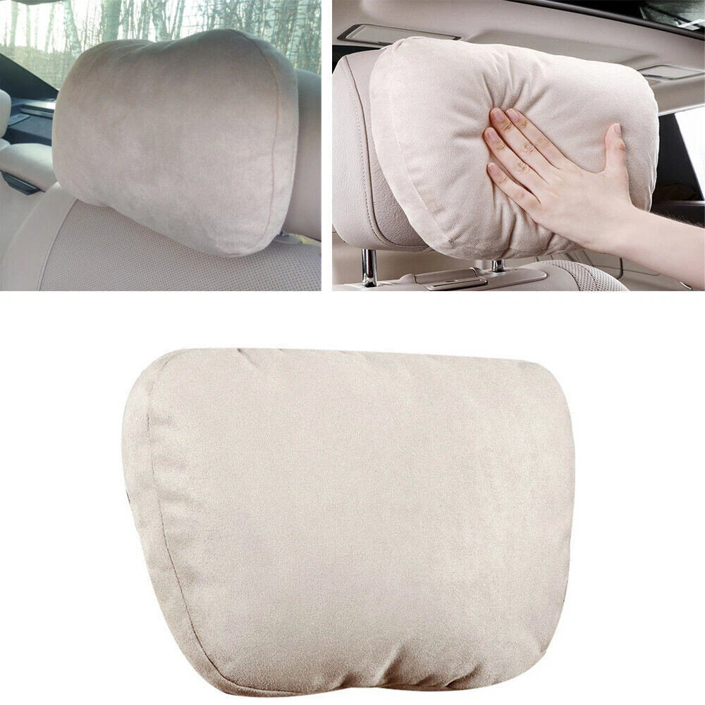 Headrest Pillow for Universal Car Truck (Soft Beige Suede Fabric)