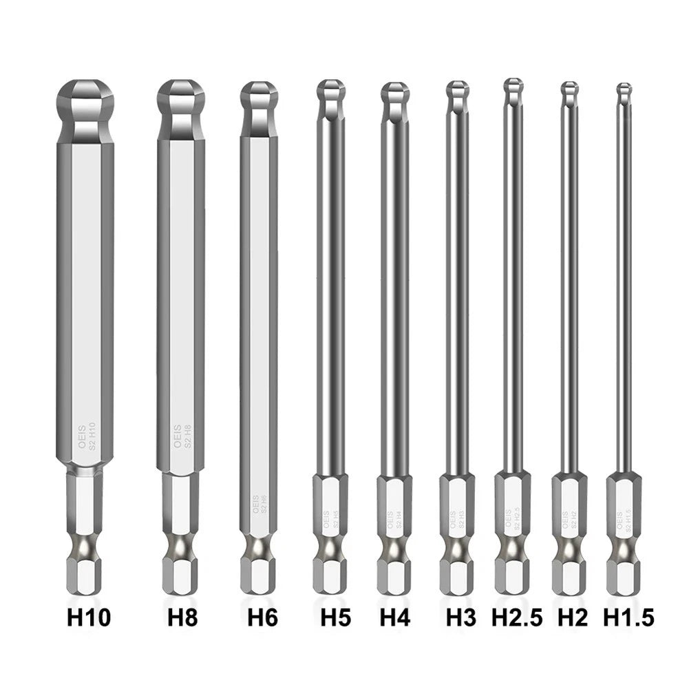 Screwdriver Bit Ball End 1/4'' Hex 100mm Magnetic Metric