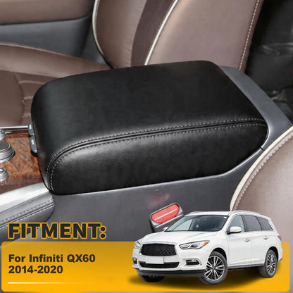 Black Leather Console Lid Armrest Cover for Infiniti QX60 (2014–2020)