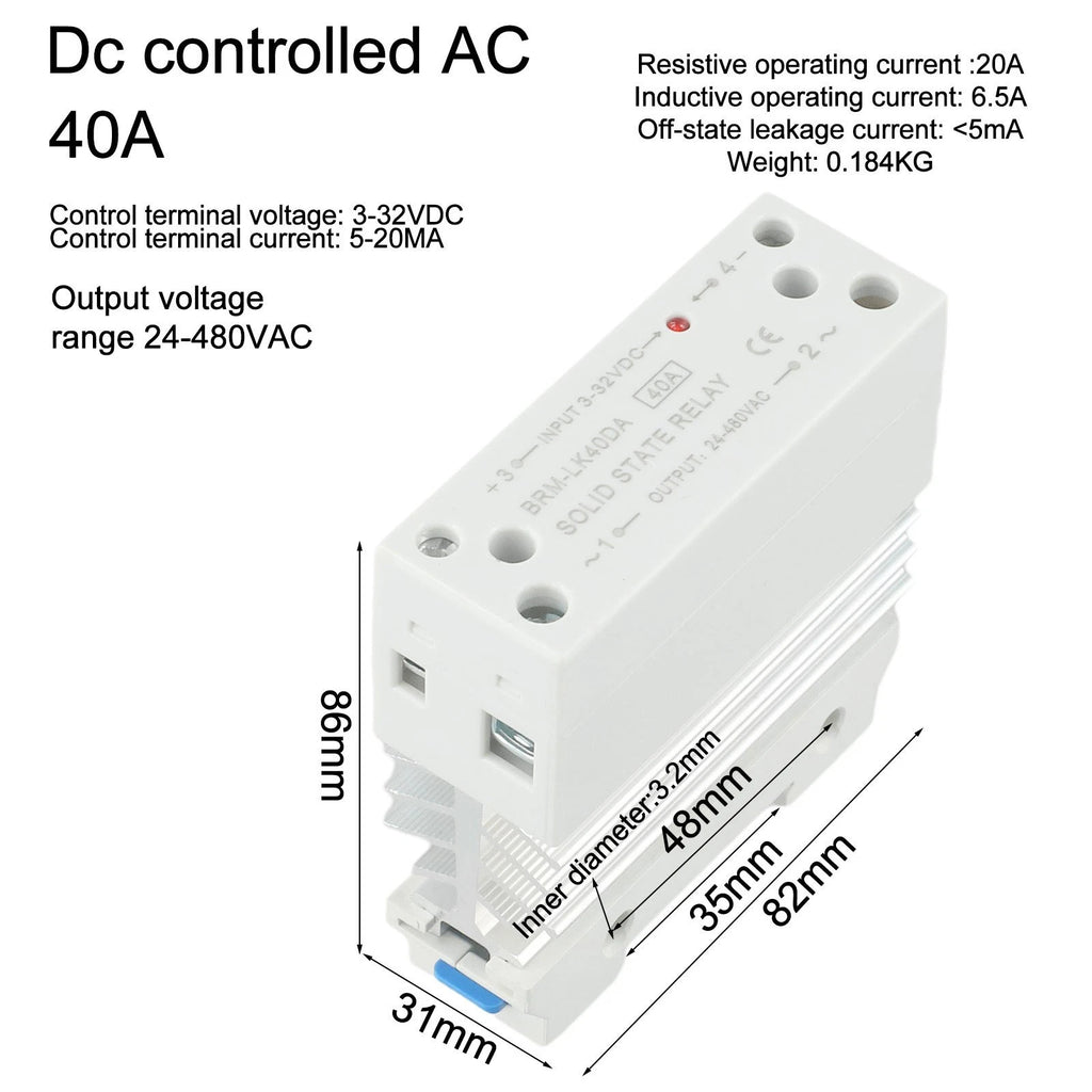 Integrated Rail Solid State Relay Module 40A DC Control AC (2010–2023)