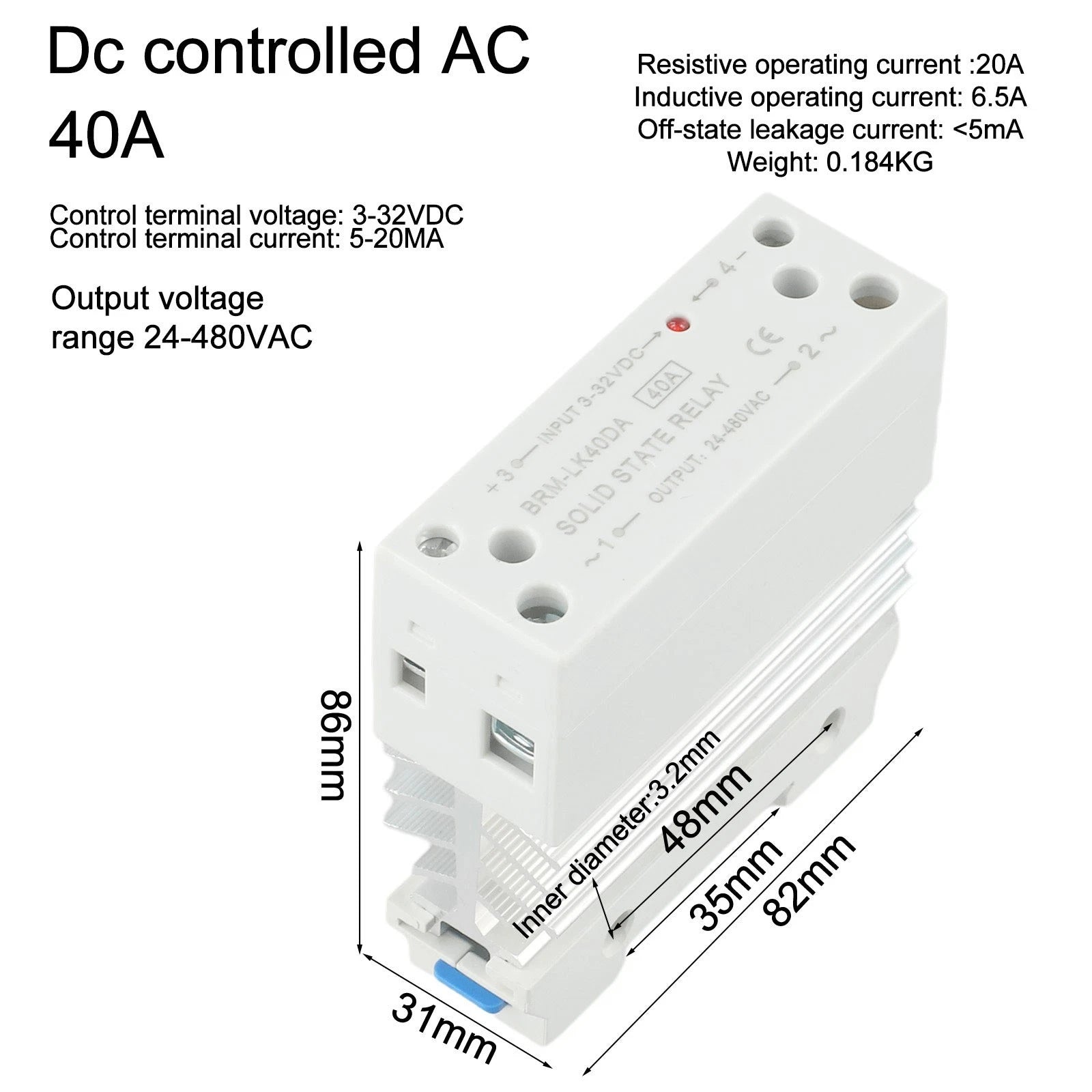 Integrated Rail Solid State Relay Module 40A DC Control AC (2010–2023)