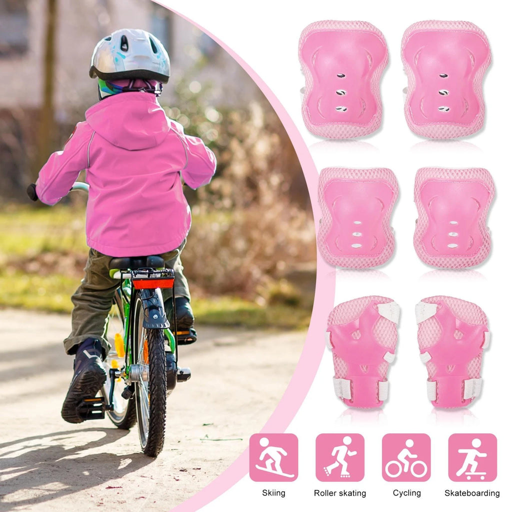 Bicycle Knee Elbow Wrist Protector Pads Set for Pink Skating Gear (3 Pair)
