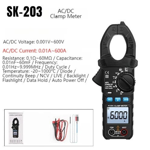 Electrician Clamp Meter Multimeter with Non Contact Voltage and Flashlight