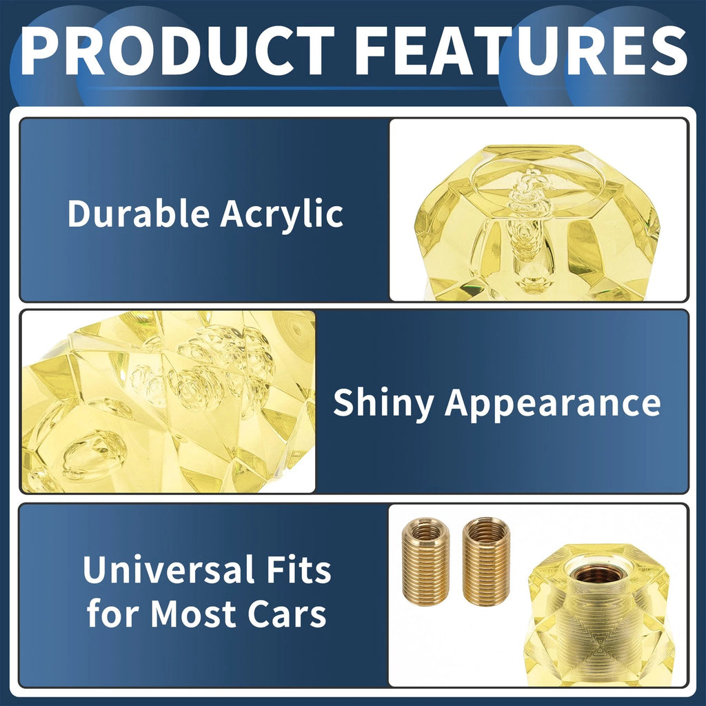 Crystal Shift Knob with 2 Adapters for Universal Fit (15cm, Yellow)