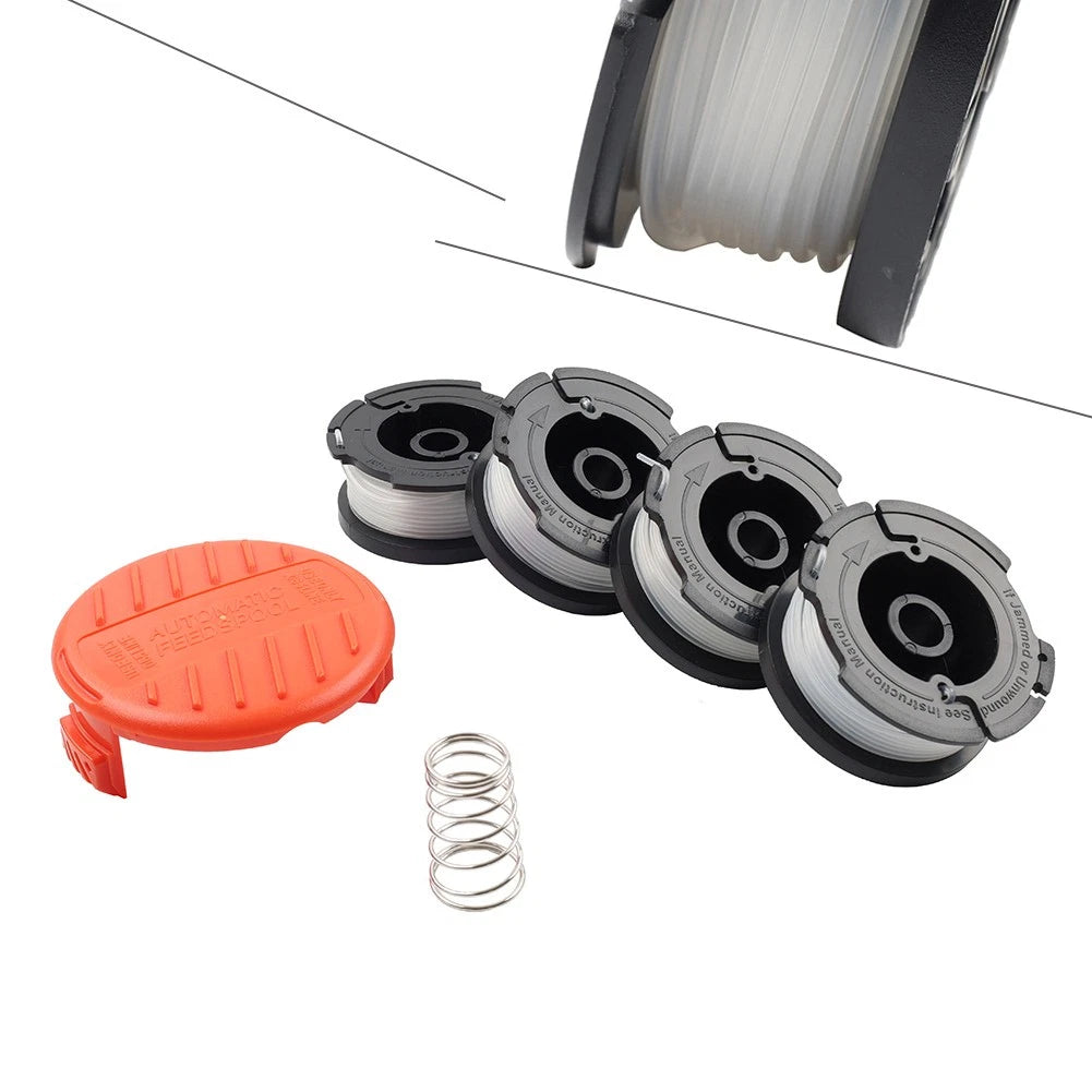 4X Strimmer Line Spool w/ Cap & Spring for Black Decker Trimmer (AF100)