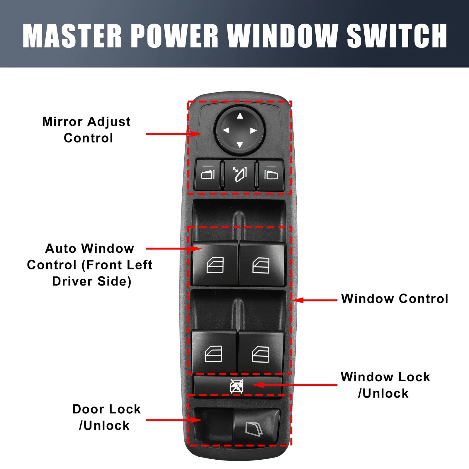 Car Window Switch Driver Side Replacement for Mercedes GL320 GL350 (2007–2012)