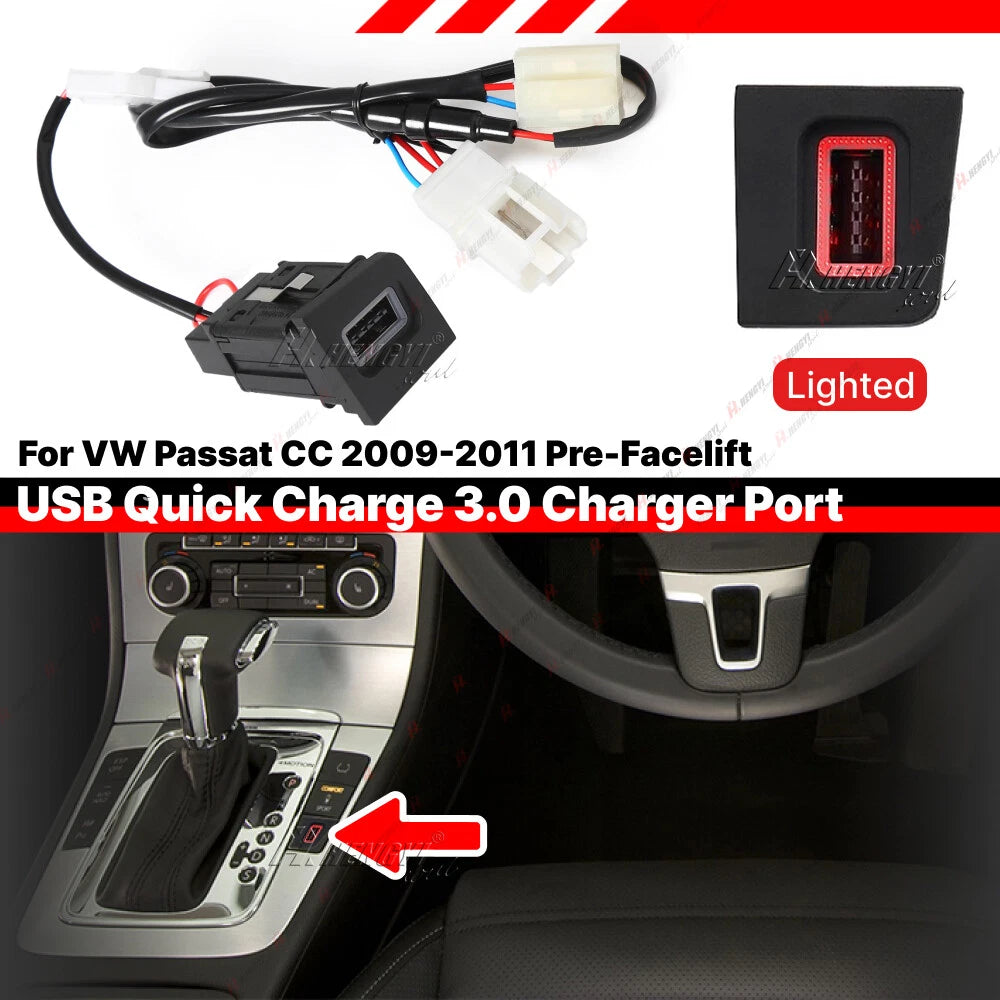 USB-A QC3.0 Charger Switch Button for Volkswagen Passat CC (2011)