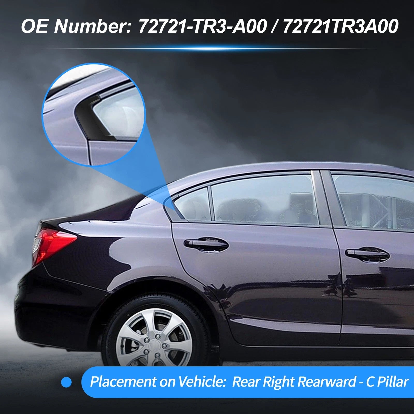 Rear Right C Pillar Window Cover Trim Replacement for Honda Civic (2012–2015)