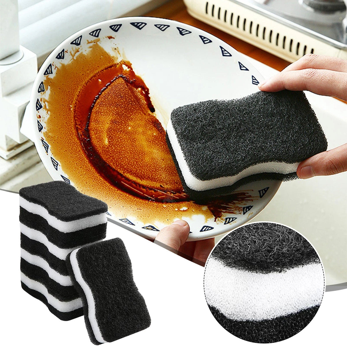 Clean Grease Sponge Scouring Pad for Kitchen Dish Cleaning (Versatile)