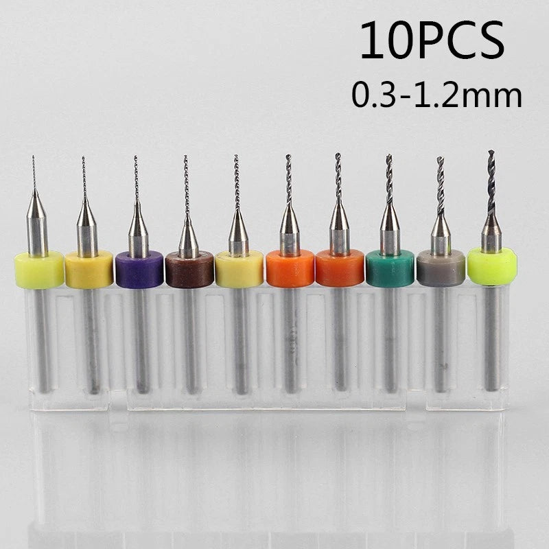 10Pcs PCB Carbide Drill Bits Tool for Print Circuit Board (0.3mm–1.2mm)