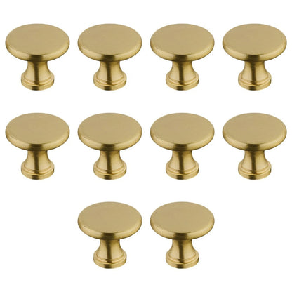 10 Pack Solid Brass Cabinet Knobs Brushed Satin Gold 1.18 Inch Diameter