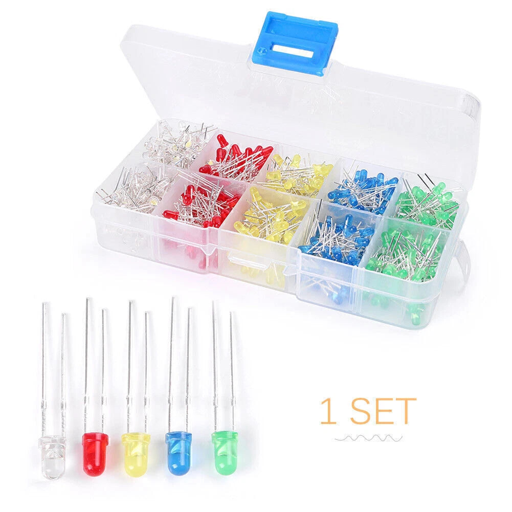 500Pcs 3mm LED Lamp Assortment Kit - White Yellow Red Blue Green