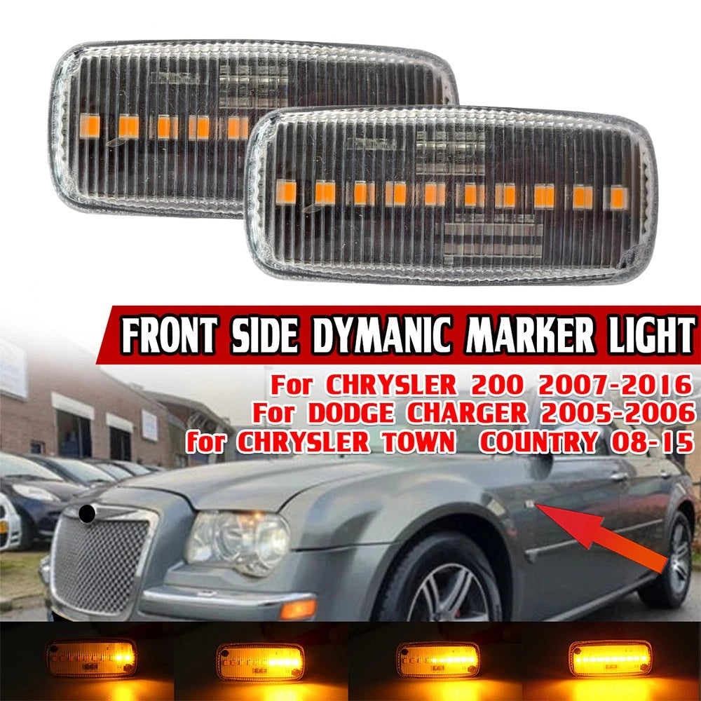 Clear Sequential Side Marker Light for Chrysler 200 300 Dodge Charger Jeep (2011–2023)