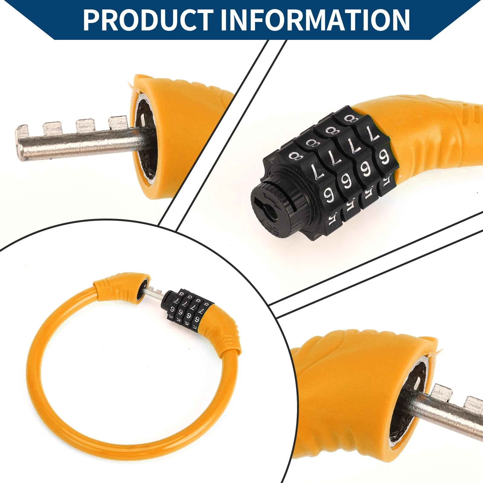 Bicycle Lock Ring Anti-Theft 4-Digit Resettable Mini Lock - Orange