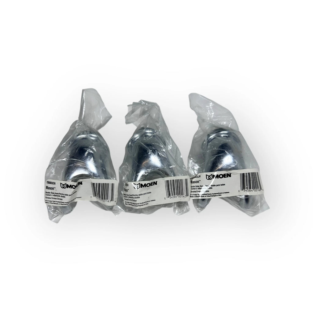Set of 3 Chrome Double Robe Hooks for Moen YB8003CH
