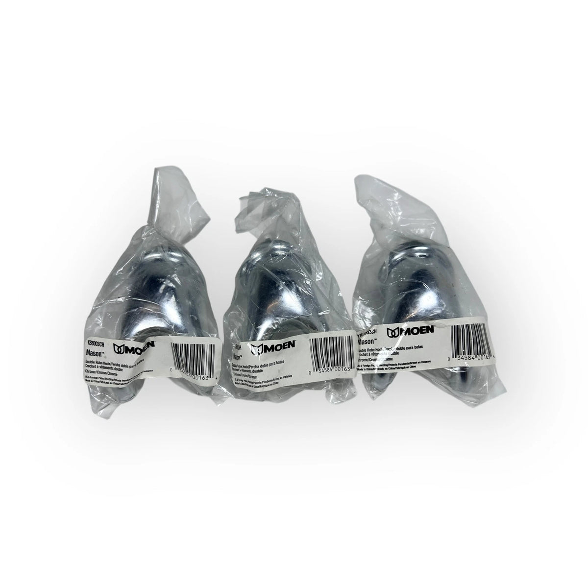 Set of 3 Chrome Double Robe Hooks for Moen YB8003CH