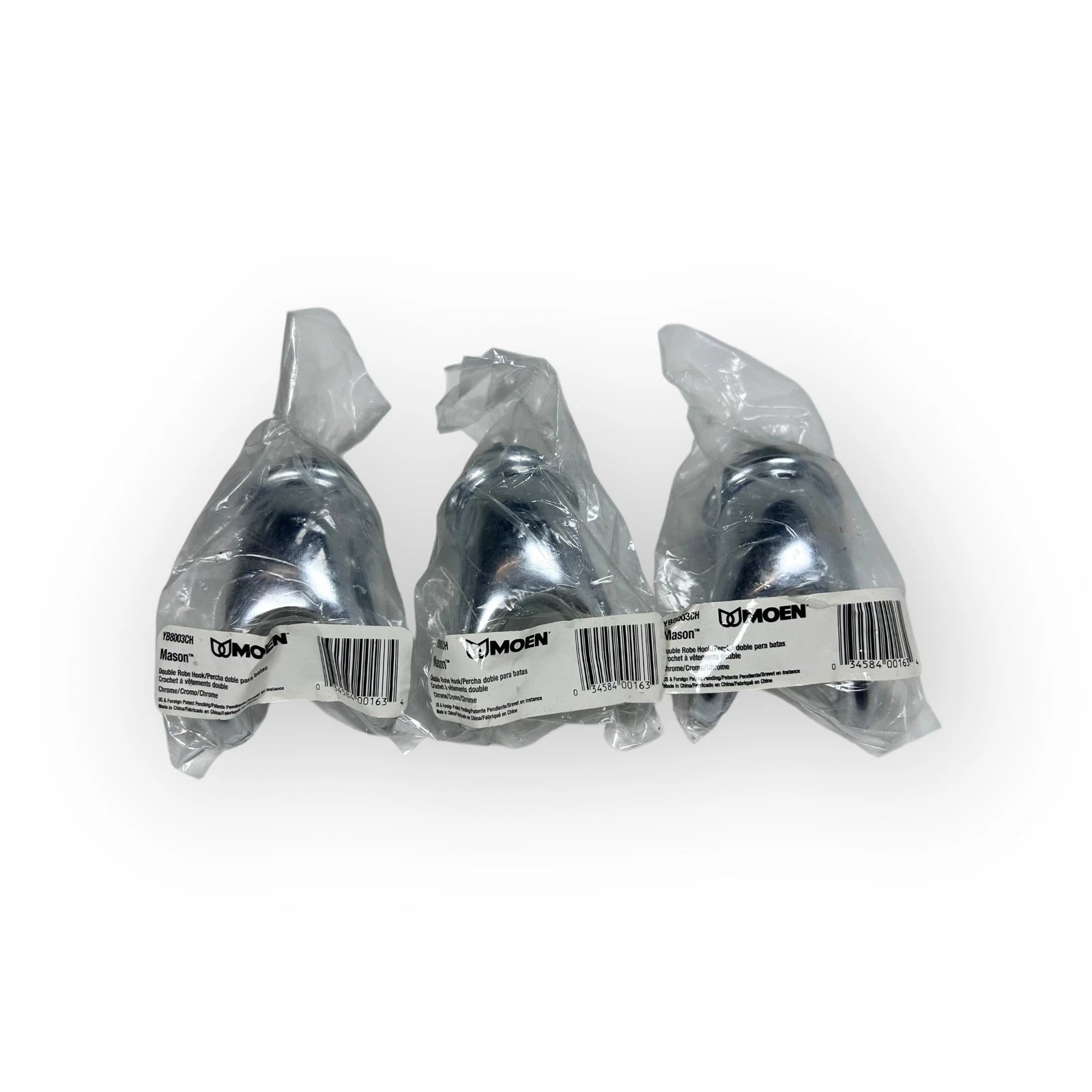Set of 3 Chrome Double Robe Hooks for Moen YB8003CH