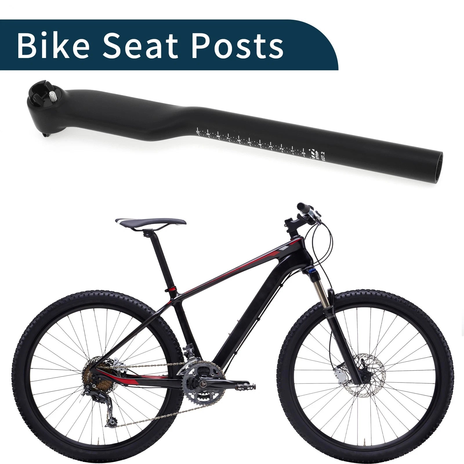 Bike Seat Post 27.2x350mm Height Adjustable Replacement for Mountain Bikes (—)