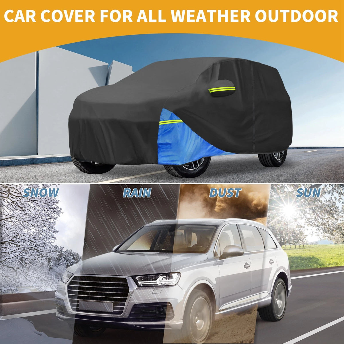 Waterproof Car Cover with Door Zipper for Toyota Highlander (2010–2023)
