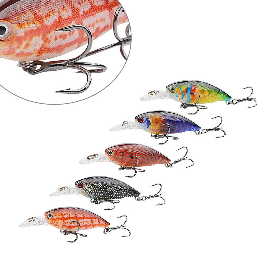 5PCS Floating Fishing Lures 10# Reinforcing Hook 5.5g/6.5cm Minnow Baits