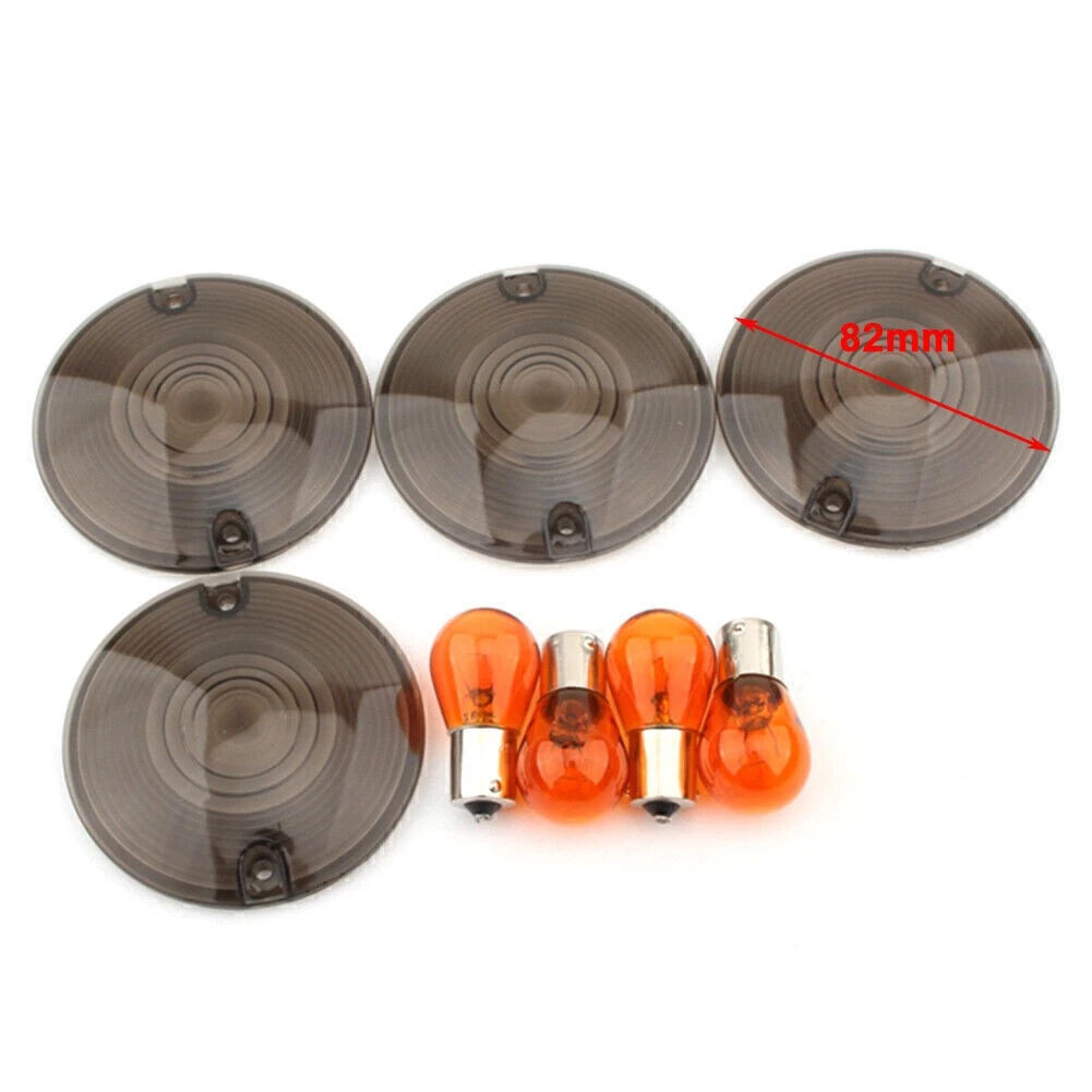 4X Turn Signal Light Amber Bulbs Smoke Cover for Harley Davidson Road King (1994–2010)