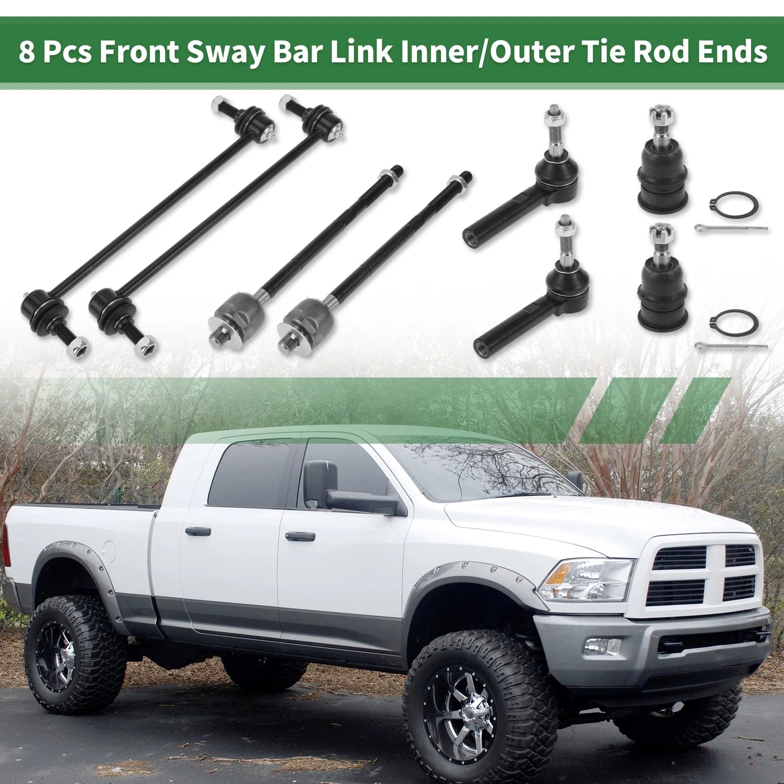 8pcs Front Suspension Kit Tie Rod End and Sway Bar Link for Dodge Caravan (2005–2010)