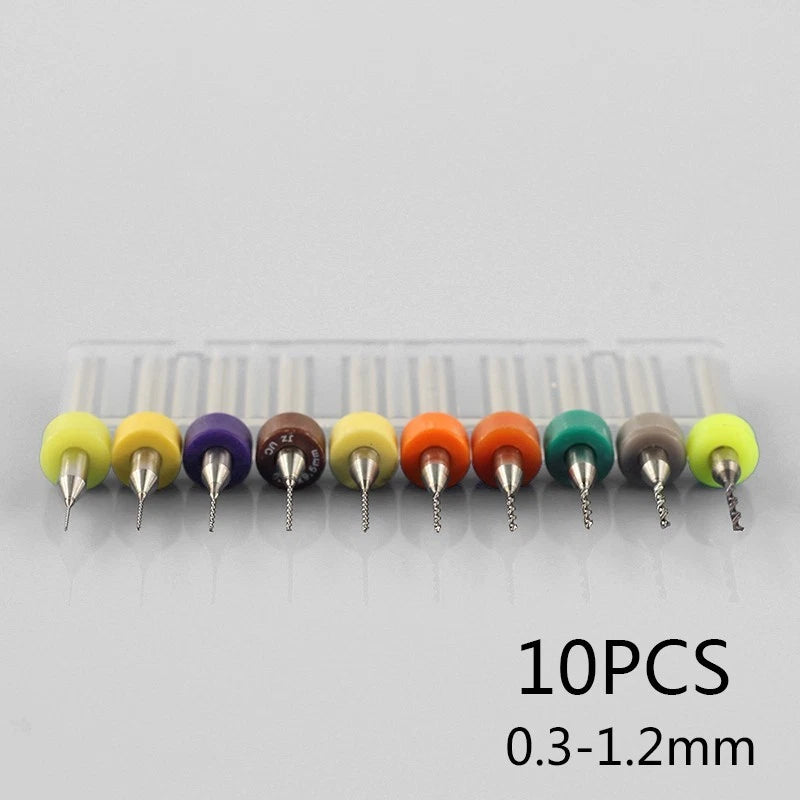 10Pcs PCB Carbide Drill Bits Tool for Print Circuit Board (0.3mm–1.2mm)