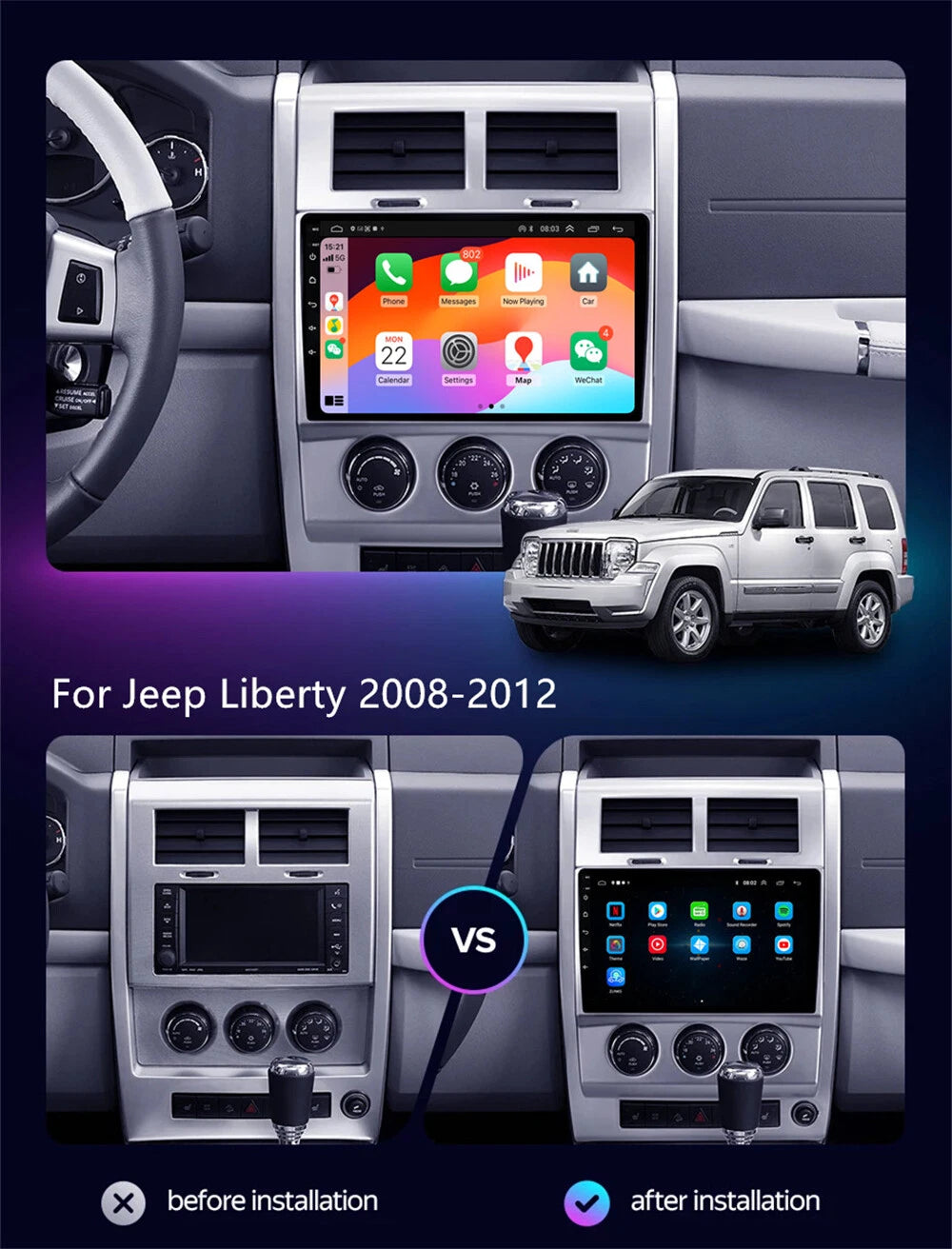 10.1" Android Car Stereo GPS Navigation for Jeep Liberty (2008–2012)