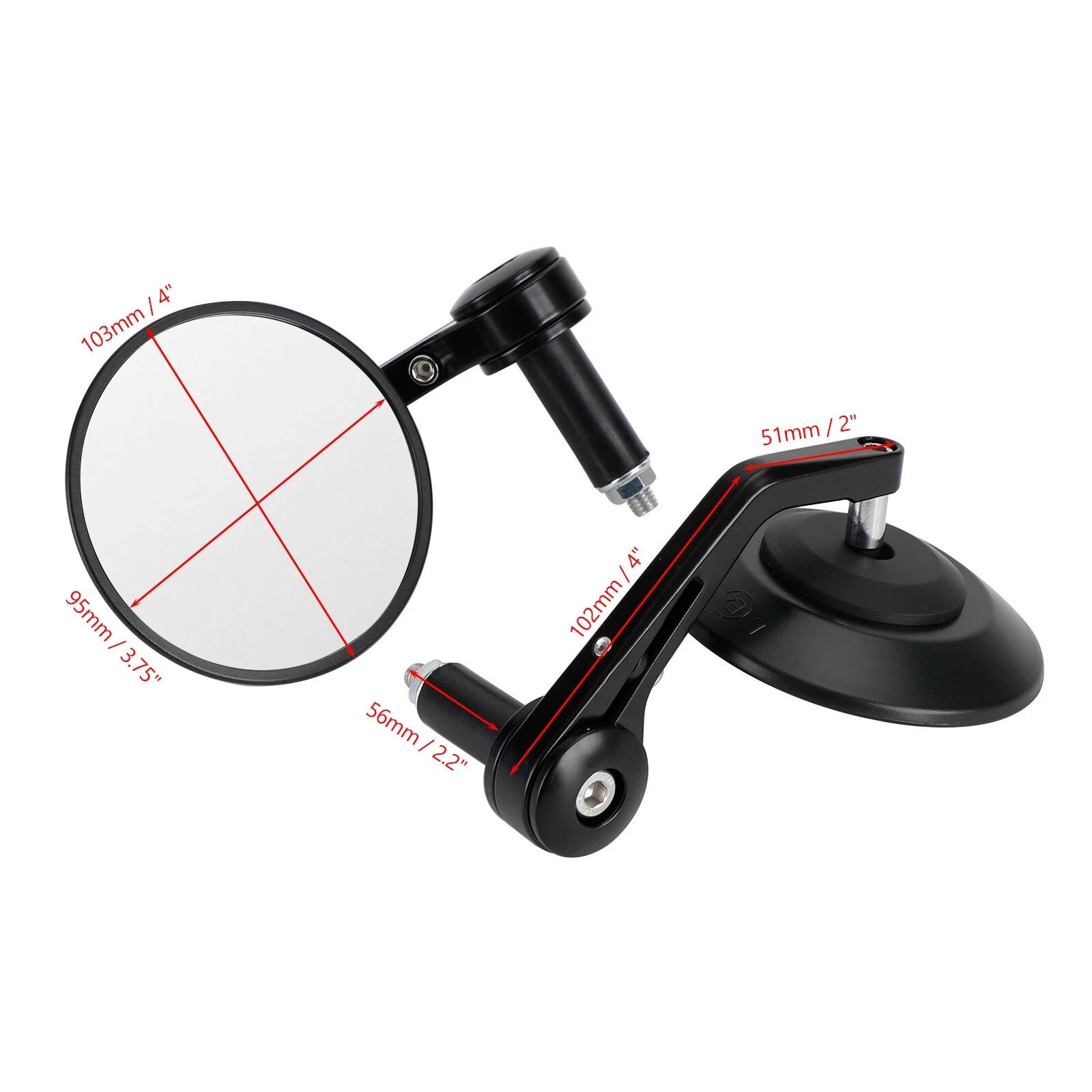 Handlebar End Mirrors for Custom Motorcycles (22mm 7/8") - Anti Glare Black Billet