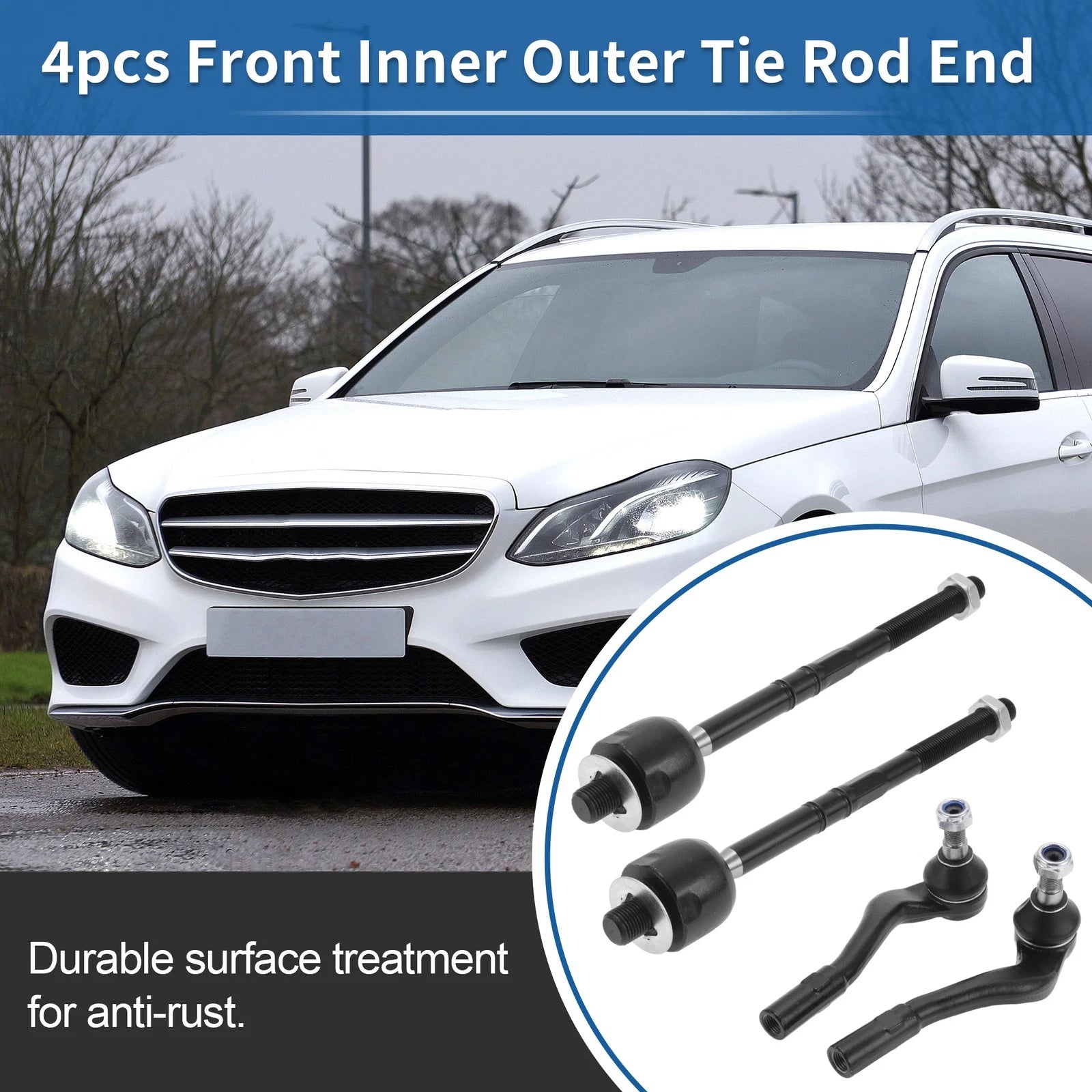 4PCS Front Inner Outer Tie Rod End Link for Mercedes-Benz C55 (2004–2006)